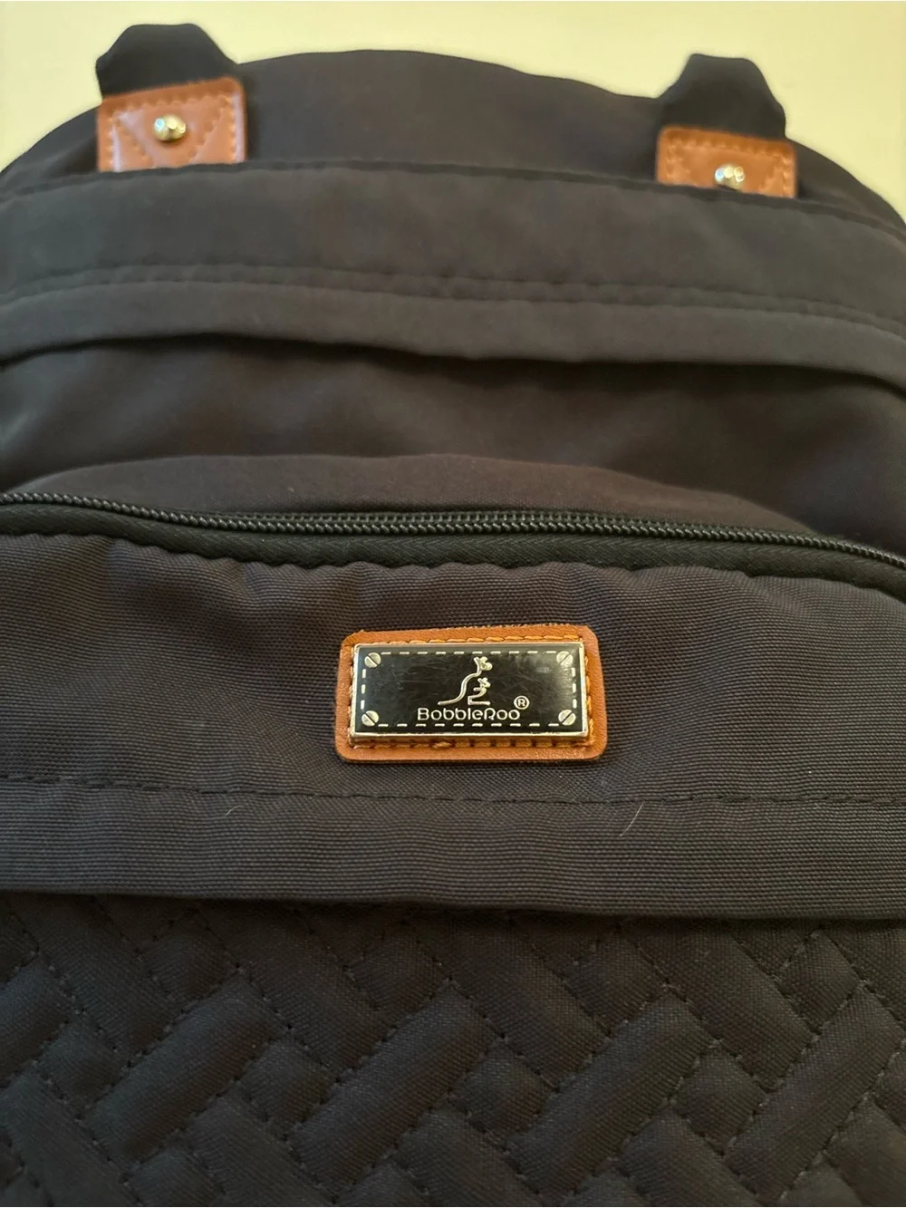 Quilted Black Baby Bag Backpack with Tan Accents